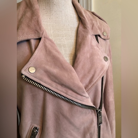All Saints Leather Suede Dusty Rose Pink color Biker Jacket size M - Picture 5 of 15